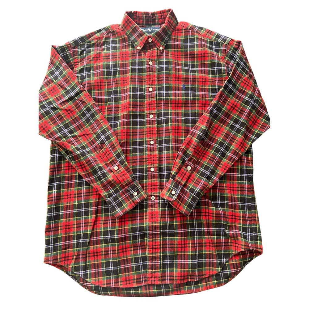 Polo Ralph Lauren Blake LS Shirt Men Large Red Plaid Tartan Flannel Cotton BD - Picture 3 of 12